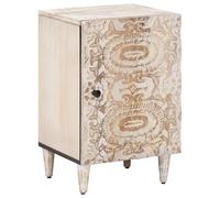 Qnhdfrt Meuble de Salle de Bain Blanc 38 x 33,5 x 58 cm - Armoire de Rangement en Bois de Manguier Massif avec 1 Porte et Pieds en Métal - Petit Buffet Bas pour Toilette et Entrée