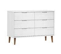 Qnhdfrt MOLDE - Commode à tiroirs - Blanc - 113 x 40 x 80 cm - Pin massif avec 6 tiroirs - Laqué UV - Aspect scandinave - Plateau supérieur stable pour chambre à coucher, couloir, salon
