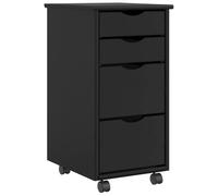 Qnhdfrt Moss Bac à roulettes avec 4 tiroirs, en pin massif, armoire de classement mobile pour bureau et bureau, noir, 34 x 39 x 65,5 cm