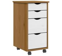 Qnhdfrt Moss Meuble à roulettes avec 4 tiroirs, armoire à roulettes en pin massif pour bureau et bureau à domicile, élément de tiroir de bureau 34 x 39 x 65,5 cm, marron miel et blanc