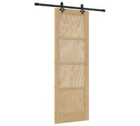 Qnhdfrt Natural Solid Pine Sliding Barn Door with 5ft Steel Hardware Kit