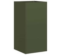 Qnhdfrt Olive Green Steel Bottomless Garden Planter, 40x40x80 cm | Deep square design with an open base for healthy root growth, ideal for growing vegetables on patios and balconies.