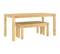 Qnhdfrt Panama Ensemble de salle à manger 3 pièces en pin massif avec finition cire de miel, table à manger 160 x 80 cm et 2 bancs, salon rustique pour 4 à 6 personnes dans la cuisine et la salle à