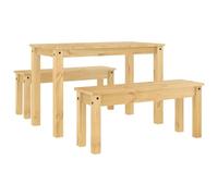 Qnhdfrt Panama Ensemble de salle à manger 3 pièces en pin massif, table à manger avec 2 bancs, salon pour salle à manger et cuisine, design rustique avec finition cire de miel, 117 x 60 x 75 cm