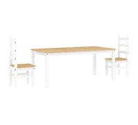 Qnhdfrt Panama Ensemble de table à manger 3 pièces en pin massif, table de cuisine 180 x 90 cm avec 2 chaises, salon de style maison de campagne pour salle à manger et cuisine, blanc