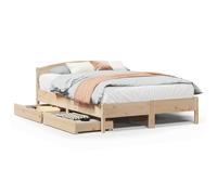 Qnhdfrt Pine Wood Bed Frame 135x190cm with Headboard & 2 Drawers, Natural