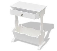 Qnhdfrt Porte-revues blanc avec tiroir - Table d'appoint polyvalente en bois de sapin et MDF - Porte-revues compact pour salon et chambre à coucher - 48,5 x 24 x 61 cm