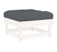Qnhdfrt Repose-Pied de Jardin en Bois de Pin Massif Blanc avec Coussin Gris Anthracite, Pouf d'Extérieur Modulaire pour Terrasse, Patio et Balcon, 61 x 60,5 x 30 cm