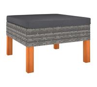 Qnhdfrt Repose-Pied de Jardin en Résine Tressée et Bois d'Eucalyptus Massif, Pouf Extérieur Modulaire avec Coussin Amovible Anthracite pour Salon de Terrasse, 60 x 60 x 32 cm