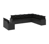 Qnhdfrt Salon de jardin 10 pièces - Noir - En polyrotin - Canapé d'angle de 62 x 62 cm et module central de 55 x 62 cm - Avec espace de rangement - Salon confortable pour terrasse, balcon et cour