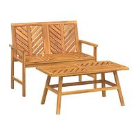 Qnhdfrt Salon de jardin 2 pièces en bois d'acacia massif avec banc de jardin et table basse, motif chevrons pour terrasse et jardin, ensemble de meubles d'extérieur en bois huilé