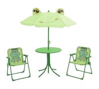 Qnhdfrt Salon de jardin 4 pièces pour enfants avec 1 table, 2 chaises pliantes et parasol, cadre en métal robuste, vert