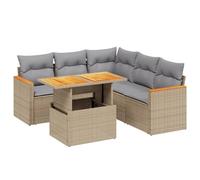 Qnhdfrt Salon de Jardin 6 Pcs Résine Tressée Canapé Table Réglable | Ensemble modulable pour terrasse et jardin avec table de repas relevable et coussins déhoussables confortables.