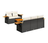 Qnhdfrt Salon de Jardin 6 Pièces, Canapé Modulable en Résine Tressée avec Table Basse et Coussins Blanc Crème, Mobilier pour Terrasse et Patio, Accoudoirs en Bois d'Acacia