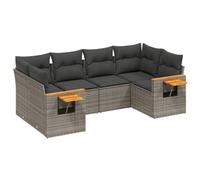 Qnhdfrt Salon de Jardin 6 Pièces en Résine Tressée Gris, Canapé de Jardin Modulable avec Coussins Déhoussables et Tablettes Latérales Pliables en Bois d'Acacia, pour Terrasse et Patio