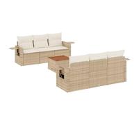 Qnhdfrt Salon de Jardin 7 Pcs Résine Tressée Ensemble Canapé Beige | Ensemble modulable beige avec coffre sous assise et table acacia pour jardin, terrasse et patio extérieur.