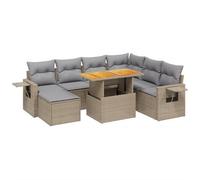 Qnhdfrt Salon de Jardin 8 Pcs Résine Tressée Canapé Terrasse Beige | Ensemble modulaire pour terrasse et jardin avec table réglable en hauteur, coussins déhoussables et tabouret coffre.