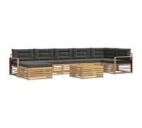 Qnhdfrt Salon de Jardin 8 Pièces en Bois d'Acacia Massif, Ensemble de Canapé d'Extérieur Modulaire Blanc et Anthracite avec Table, Pouf et Coussins pour Terrasse, Patio et Balcon