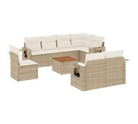 Qnhdfrt Salon de Jardin 9 Pièces, Résine Tressée Beige, Canapé Modulaire avec Table en Bois d'Acacia et Coffres de Rangement, Ensemble Meubles de Terrasse Extérieur
