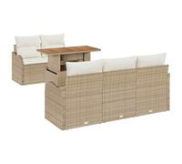 Qnhdfrt Salon de Jardin Bas Modulaire 6 Pièces Résine Tressée Beige | Ensemble modulaire 5 places avec table réglable en hauteur et coussins déhoussables pour terrasse et jardin.