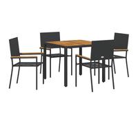 Qnhdfrt Salon de Jardin Encastrable 7 Pièces Noir en Résine Tressée - Ensemble Table Rectangulaire et 6 Chaises de Jardin Confortables pour Repas en Extérieur Terrasse et Balcon