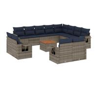 Qnhdfrt Salon de Jardin Modulable 13 Pcs Résine Tressée Gris Table Bois | Ensemble modulable pour terrasse et patio avec table en bois d'acacia et tablettes pliantes latérales intégrées.