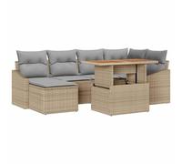 Qnhdfrt Salon de Jardin Modulaire 7 Pièces avec Rangement Résine Tressée | Ensemble bas d'extérieur 6 places modulable en acier thermolaqué et acacia massif pour terrasse, jardin et balcons.