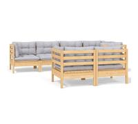 Qnhdfrt Salon de jardin modulaire 7 pièces en pin massif avec coussins gris, 5 éléments de canapé d'angle et 2 modules de canapé central