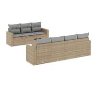 Qnhdfrt Salon de jardin modulaire 8 pièces en polyrotin - Salon de jardin et terrasse - Ensemble de canapés d'angle, canapés centraux et table - Coussins avec housse amovible - Beige