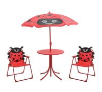 Qnhdfrt Salon de jardin pour enfant 4 pièces avec table, 2 chaises et parasol, construction en acier robuste, rouge