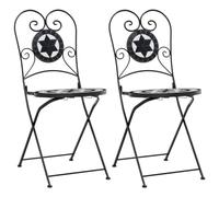 Qnhdfrt Set of 2 Black & White Ceramic Mosaic Folding Bistro Chairs