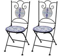Qnhdfrt Set of 2 Blue and White Ceramic Mosaic Folding Bistro Chairs