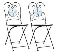 Qnhdfrt Set of 2 Blue Mosaic Ceramic & Iron Folding Bistro Chairs