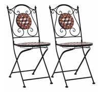 Qnhdfrt Set of 2 Brown Mosaic Ceramic and Iron Bistro Chairs