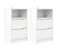 Qnhdfrt Set of 2 Glossy White Engineered Wood Nightstands with 2 Drawers