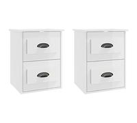 Qnhdfrt Set of 2 Glossy White Floating Nightstands with Drawers
