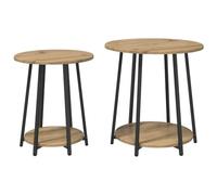 Qnhdfrt Set of 2 Round Industrial Side Tables, Wood and Metal