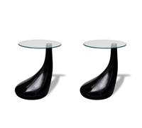Qnhdfrt Set of 2 Round Tempered Glass Coffee Tables, Glossy Black