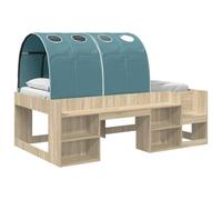 Qnhdfrt Single Loft Bed Frame with Tunnel, Engineered Wood, 75x190cm | Features supportive wooden slats in Sonoma oak and light blue, providing a space-saving solution for small bedrooms.