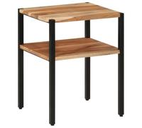 Qnhdfrt Solid Acacia Wood & Iron Square Side Table with Storage Shelf