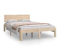 Qnhdfrt Solid Pine Bed Frame 120x190 cm with Headboard, Natural