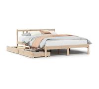 Qnhdfrt Solid Pine Bed Frame, 135x190cm Double with 2 Drawers, Natural