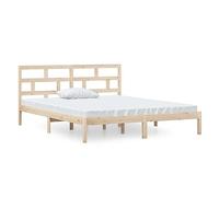 Qnhdfrt Solid Pine Wood Bed Frame 120x190 cm with Headboard, Natural