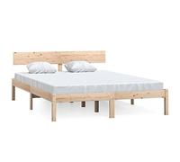 Qnhdfrt Solid Pine Wood Bed Frame 120x190 cm with Headboard, Natural
