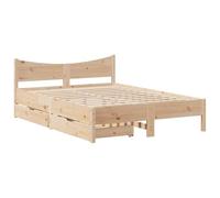 Qnhdfrt Solid Pine Wood Bed Frame 120x190cm with 2 Drawers, Natural