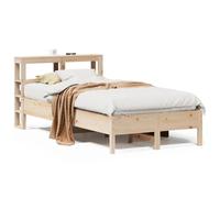 Qnhdfrt Solid Pine Wood Bed Frame 120x190cm with Storage Headboard, Natural