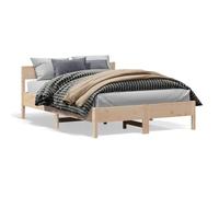 Qnhdfrt Solid Pine Wood Bed Frame 135x190cm with Headboard, Natural