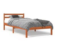 Qnhdfrt Solid Pine Wood Bed Frame with Headboard, 75x190 cm, Brown Wax | Includes a supportive slatted base, suitable for guest or spare bedrooms, designed for single-size mattresses.