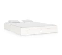 Qnhdfrt Solid Pine Wood Bed Frame with Slats, White, 140x190 cm | Fits standard double mattresses to provide reliable support for adults without requiring a box spring.