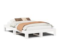 Qnhdfrt Solid Pine Wood Double Bed Frame with Slats, 135x190 cm, White | Fits standard double mattresses without a box spring, featuring a supportive base for main or guest bedrooms.